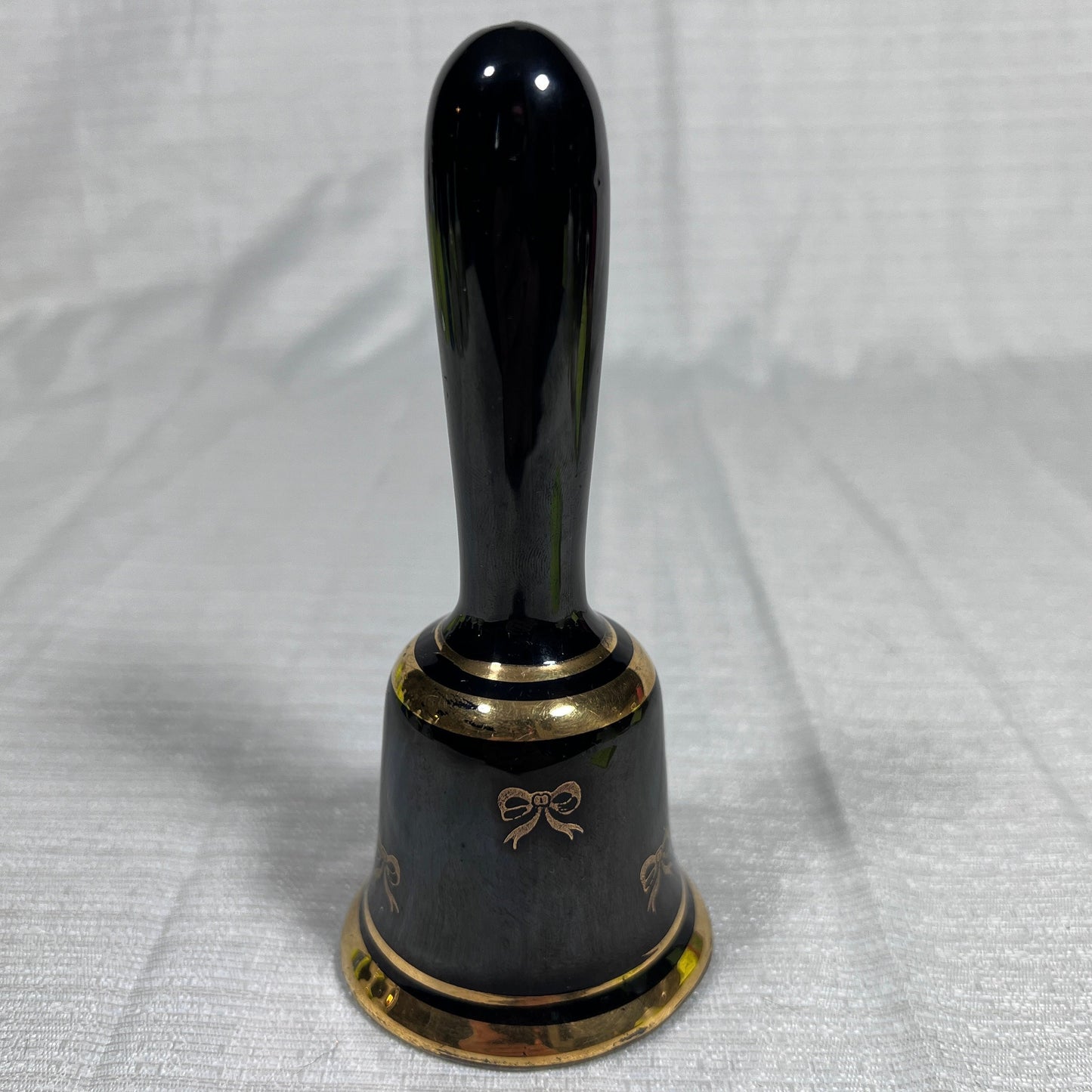 Vintage Black and Gold Bow Pattern Ceramic Bell