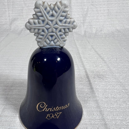 Vintage Avon Collectibles 1987 Christmas Bell, Caroling Kids, Blue Snowflake handle