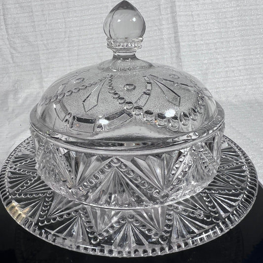 EAPG Art Deco Butter Bell Dish - a lot of chips on the inner rim of the dish, they're covered by the lid