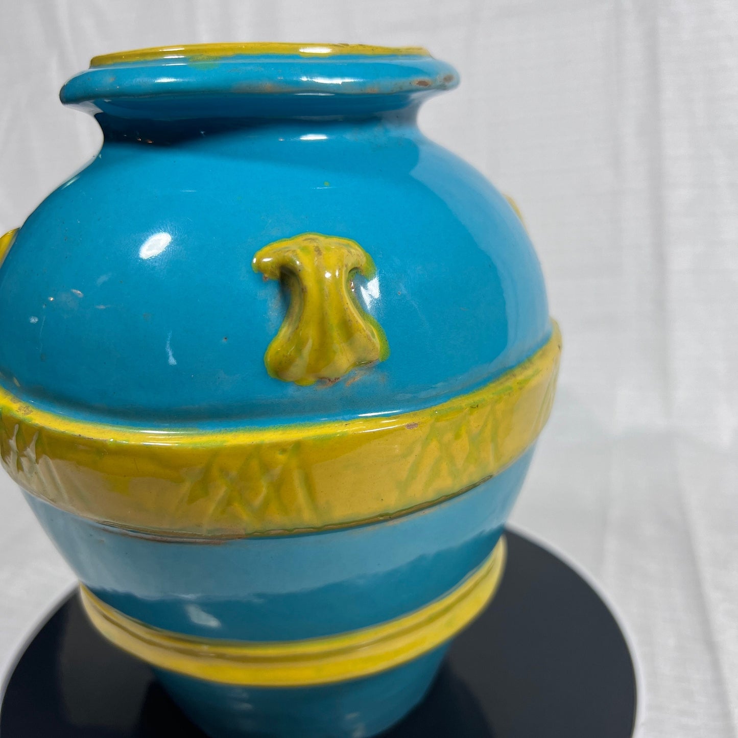 Italian Art Pottery, Signed - Turquoise and Yellow - Chip on the underside of the top