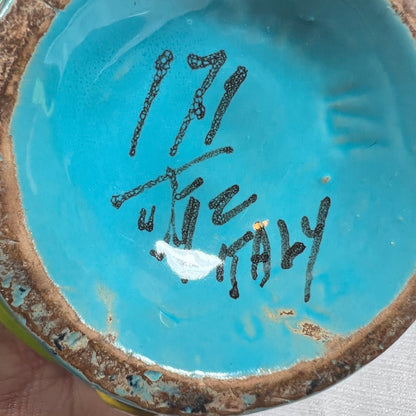 Italian Art Pottery, Signed - Turquoise and Yellow - Chip on the underside of the top