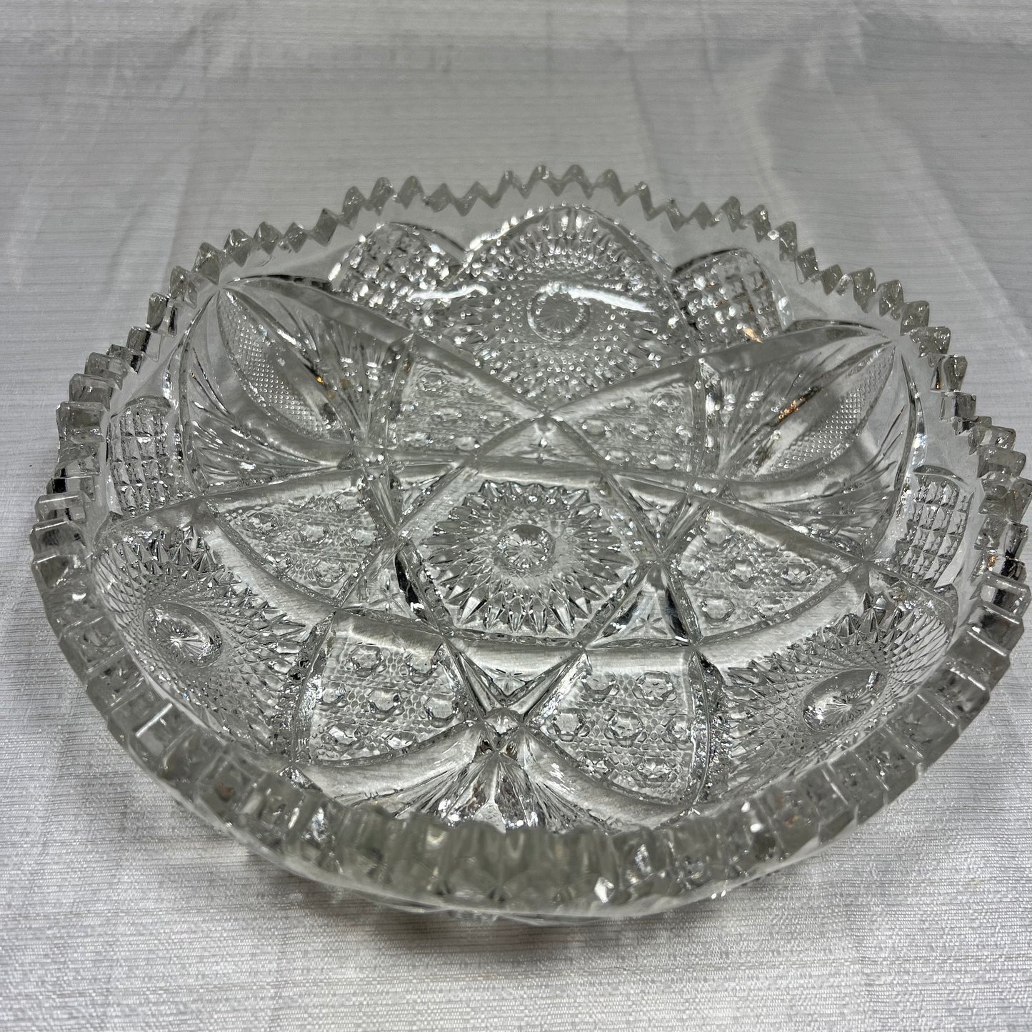 Vintage Cut Glass Sawtooth Dish - several chips