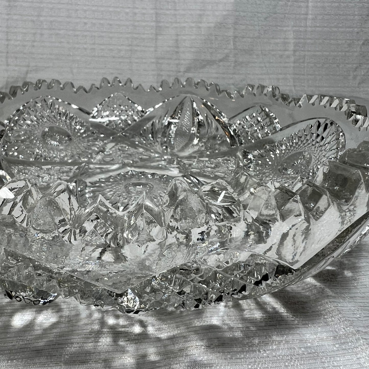 Vintage Cut Glass Sawtooth Dish - several chips