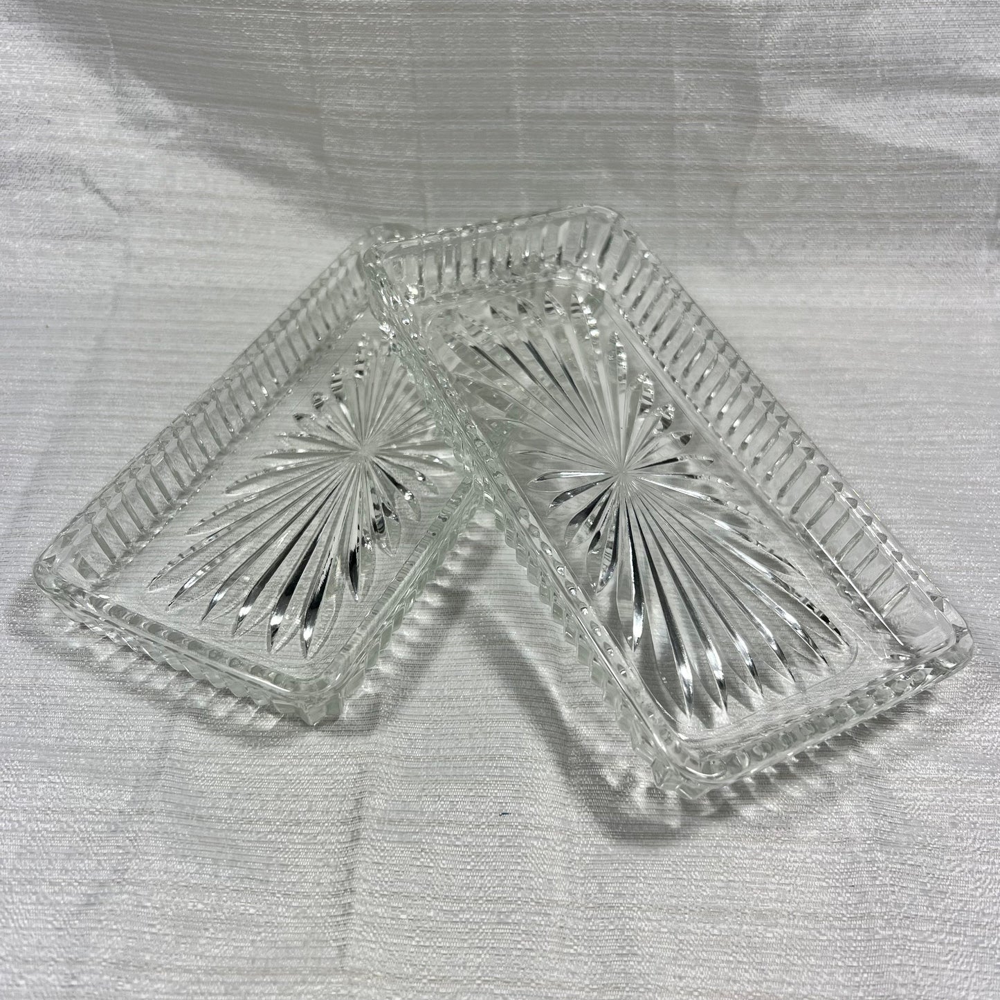 Set of Two Pressed Glass Starburst Pattern Relish Dishes/Trinket Dishes