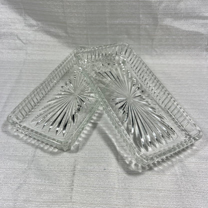 Set of Two Pressed Glass Starburst Pattern Relish Dishes/Trinket Dishes