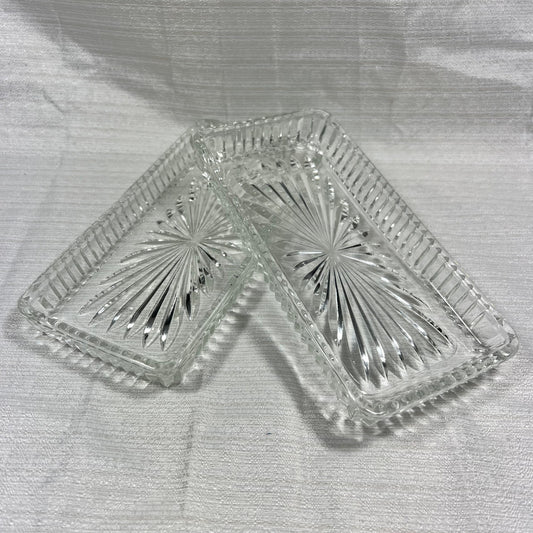 Set of Two Pressed Glass Starburst Pattern Relish Dishes/Trinket Dishes