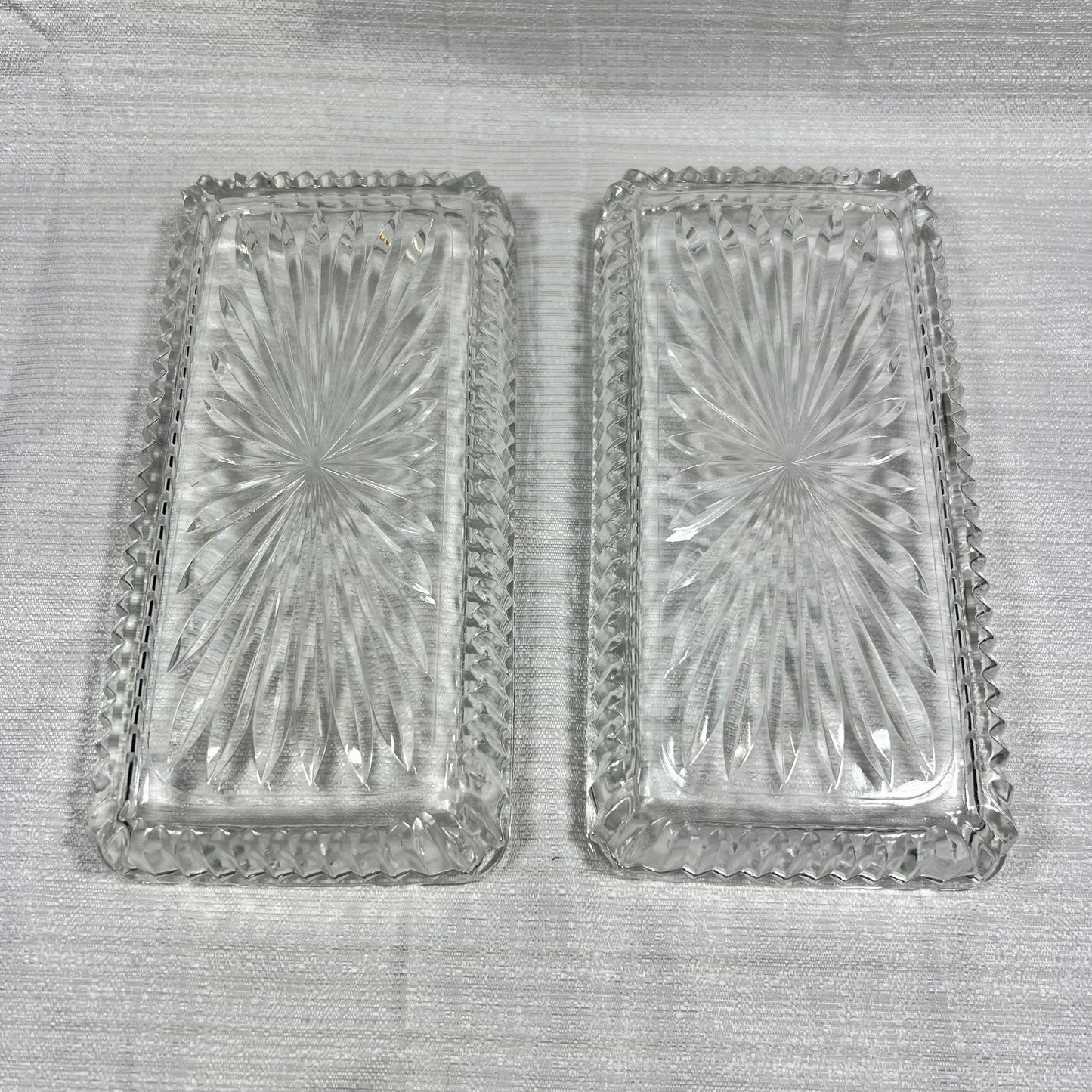 Set of Two Pressed Glass Starburst Pattern Relish Dishes/Trinket Dishes