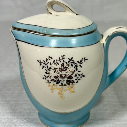 Vintage Turquoise and Gold Japanese Creamer with Lid - small chips on lid