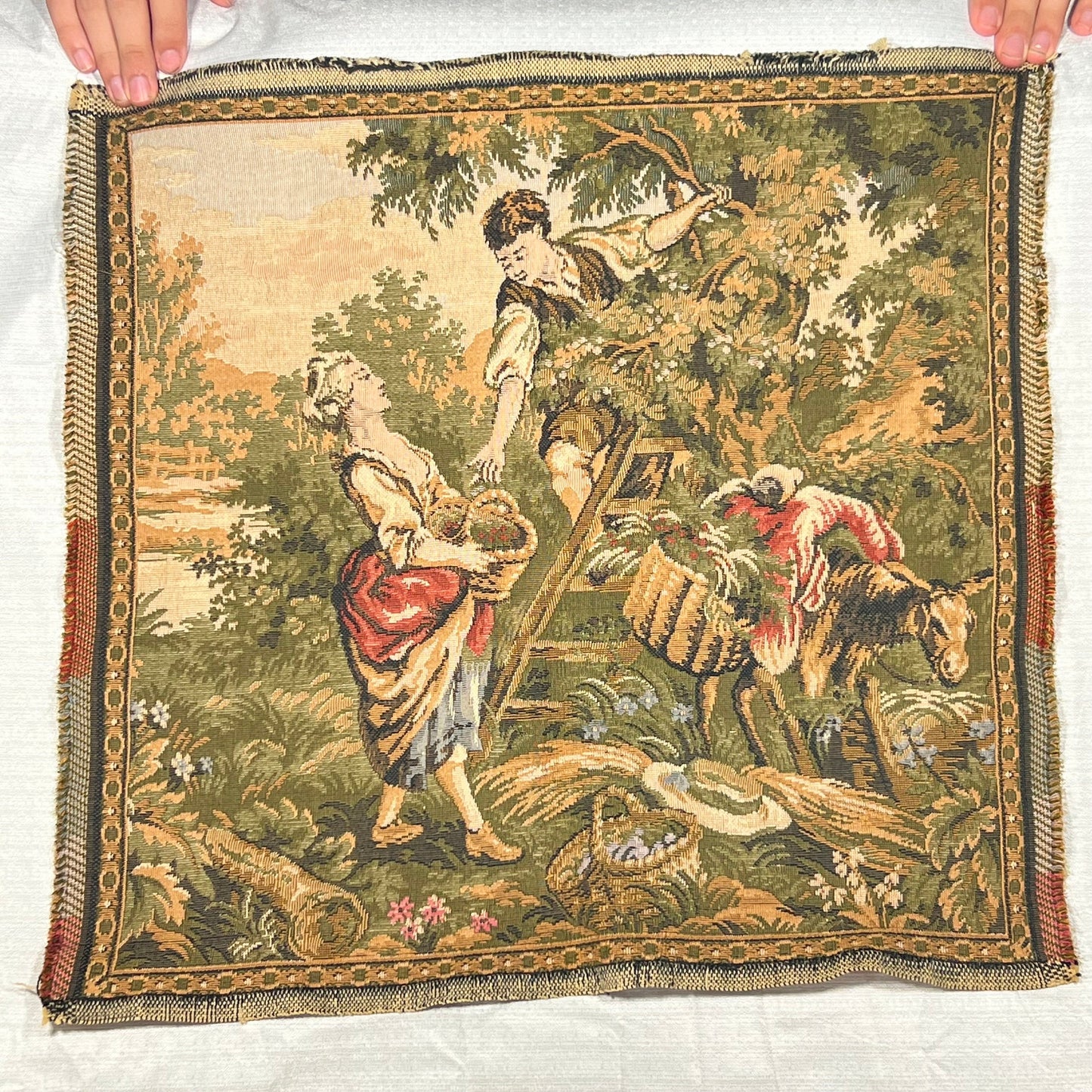 Tapestry of a Victorian Couple Picking Fruit