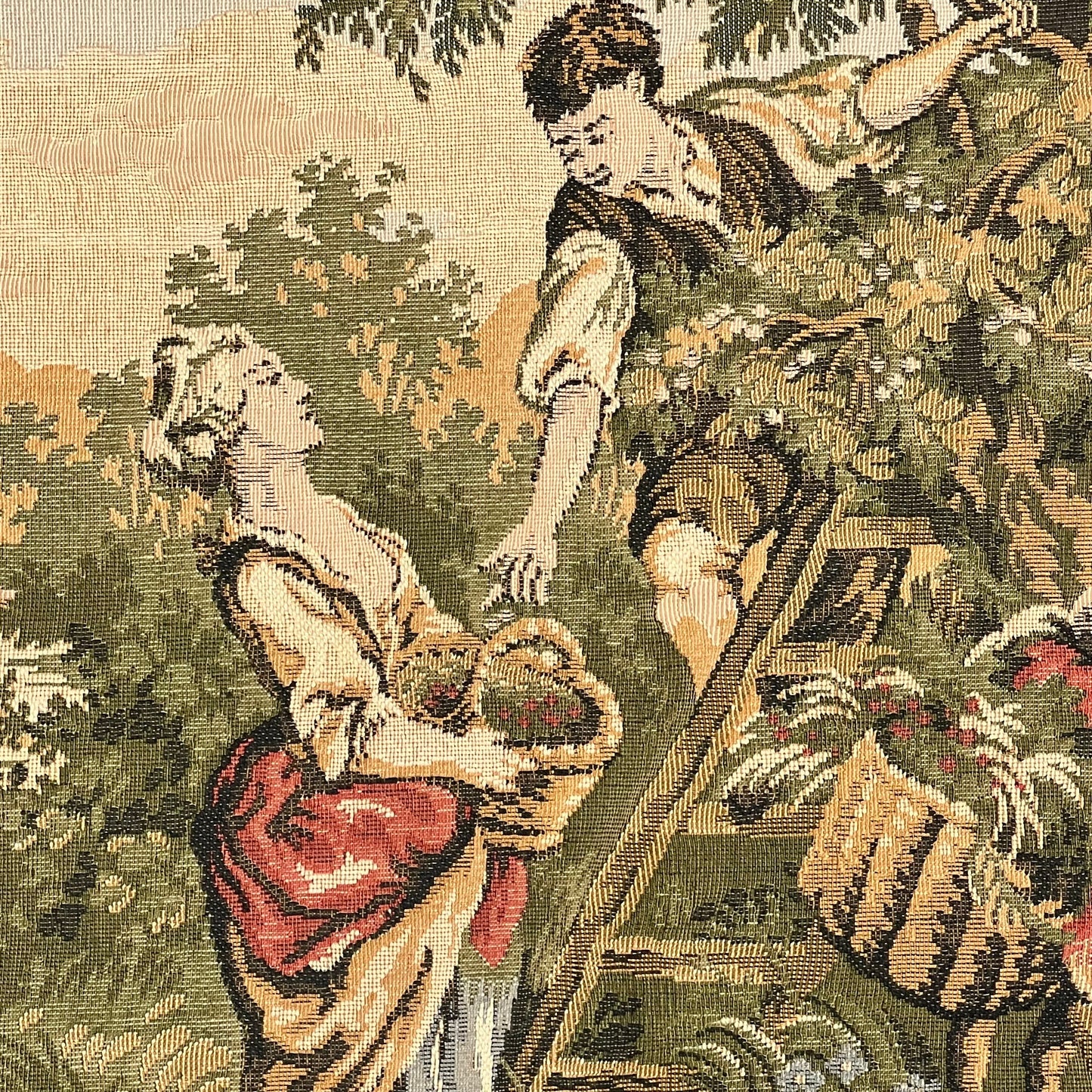 Tapestry of a Victorian Couple Picking Fruit