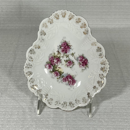 Floral Leaf Trinket Dish with Gold Trim