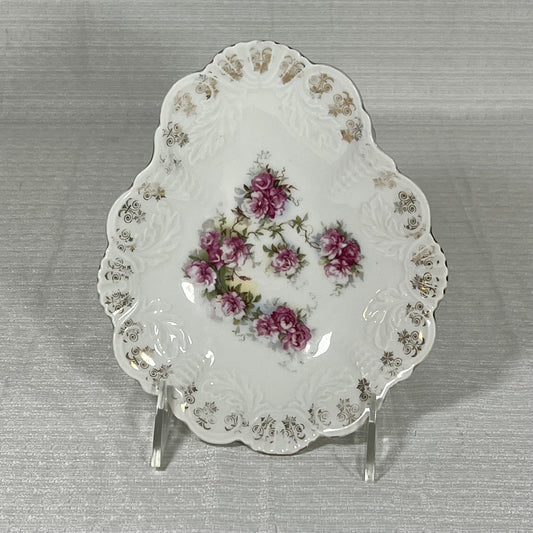 Floral Leaf Trinket Dish with Gold Trim