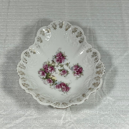 Floral Leaf Trinket Dish with Gold Trim