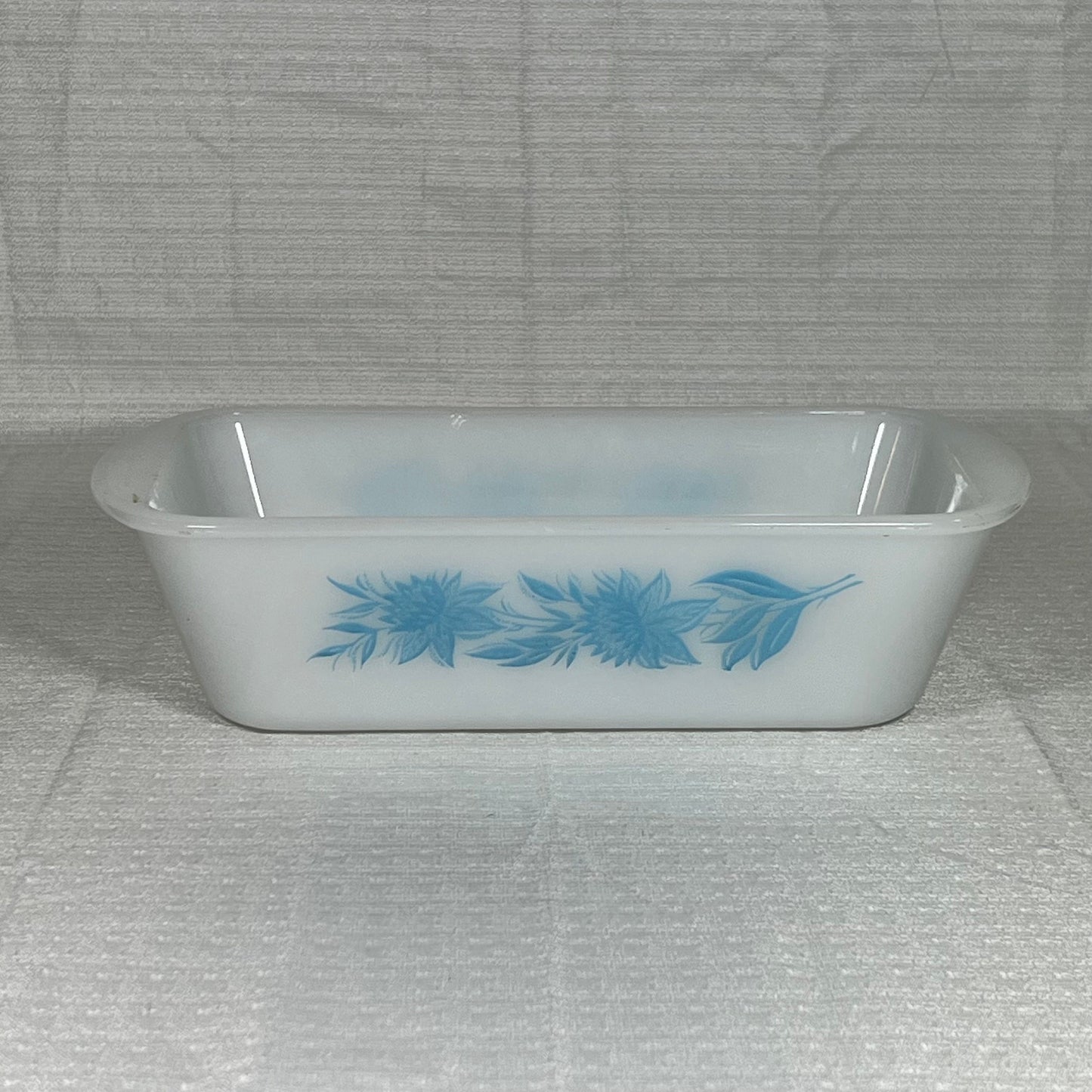 Vintage Glasbake Bread Loaf Pan Turquoise Thistle Milk Glass