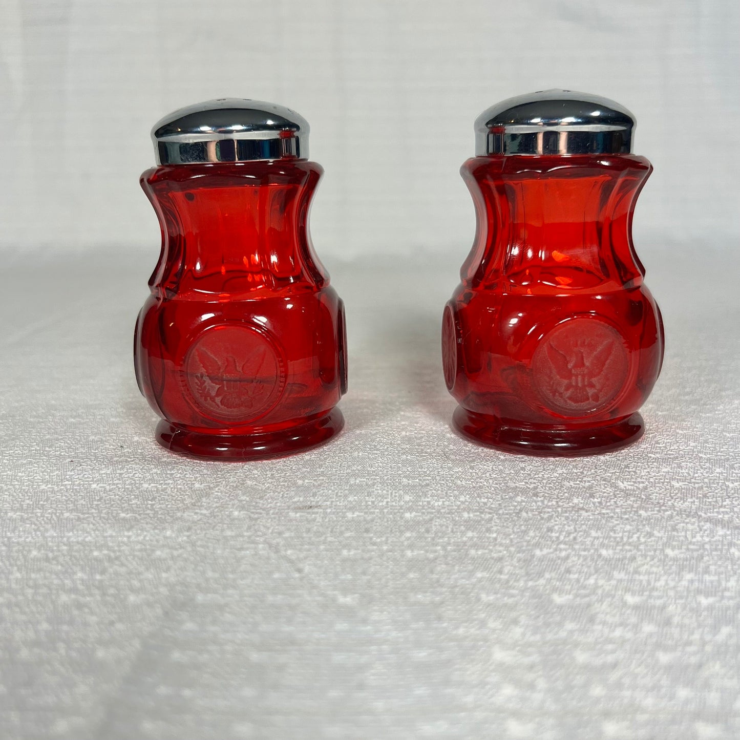 Ruby Coin Glass Salt and Pepper Shakers