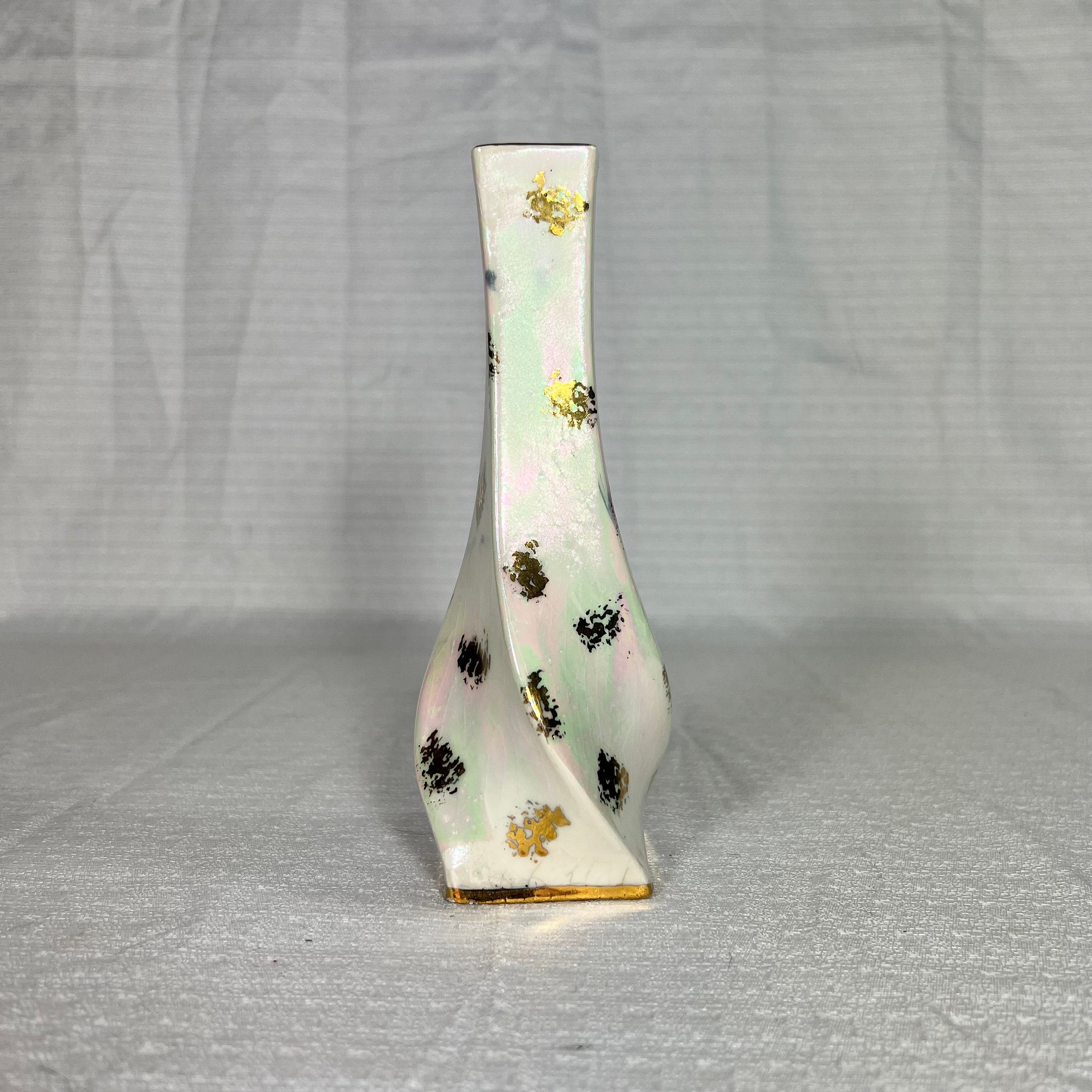 Vintage Gold and Iridescent Pottery Bud Vase