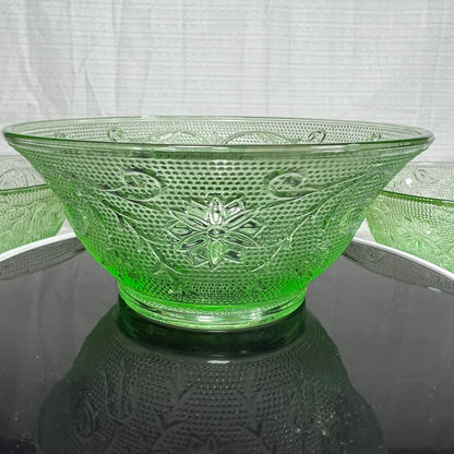 Tiara Indiana Sandwich Glass Chantilly Green 5 1/2” Salad Bowls - Set of 4