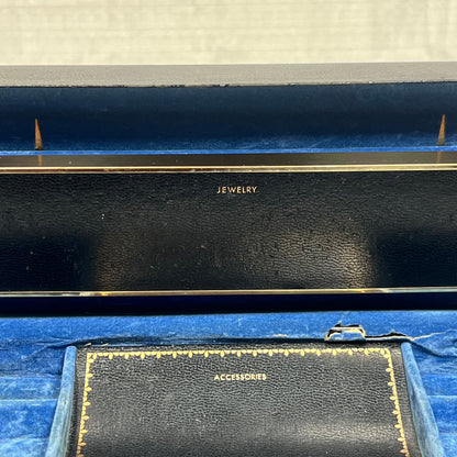 Vintage Mens Black Jewelry Box with Blue Interior (small area where the inside is torn, but still fully functional)