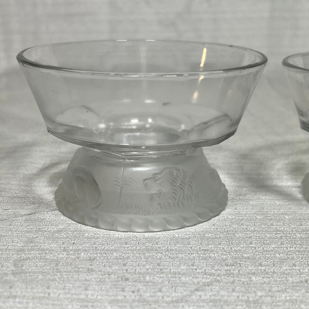 Vintage Gillinder & Sons Frosted Lion Dessert/Ice Cream Dishes - set of 2