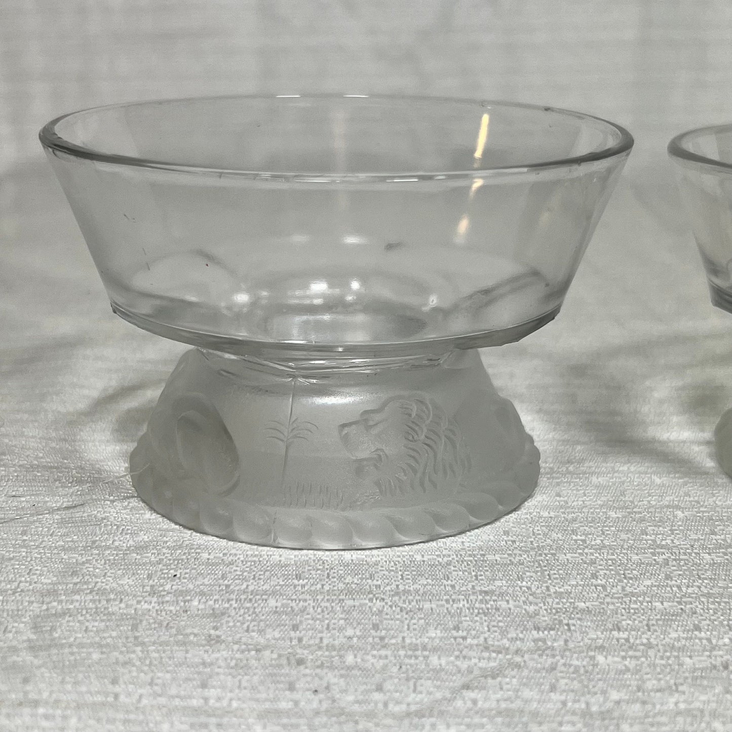 Vintage Gillinder & Sons Frosted Lion Dessert/Ice Cream Dishes - set of 2
