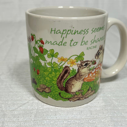 American Greetings Designers Collection Stoneware Happiness Seems Made to Be Shared Chipmunks and Mushrooms Mug