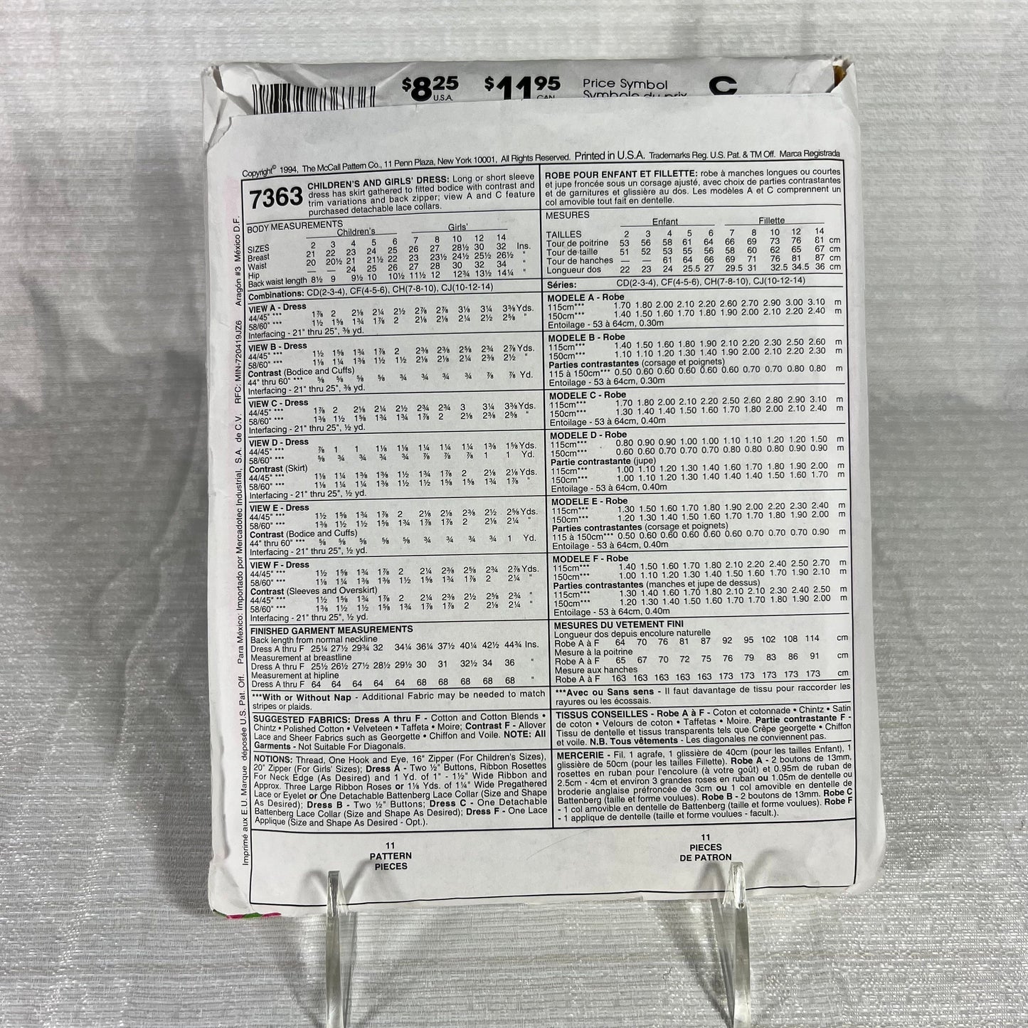 McCall's 7363 Sewing Pattern CH 7, 8, 10 - cut, all sizes available