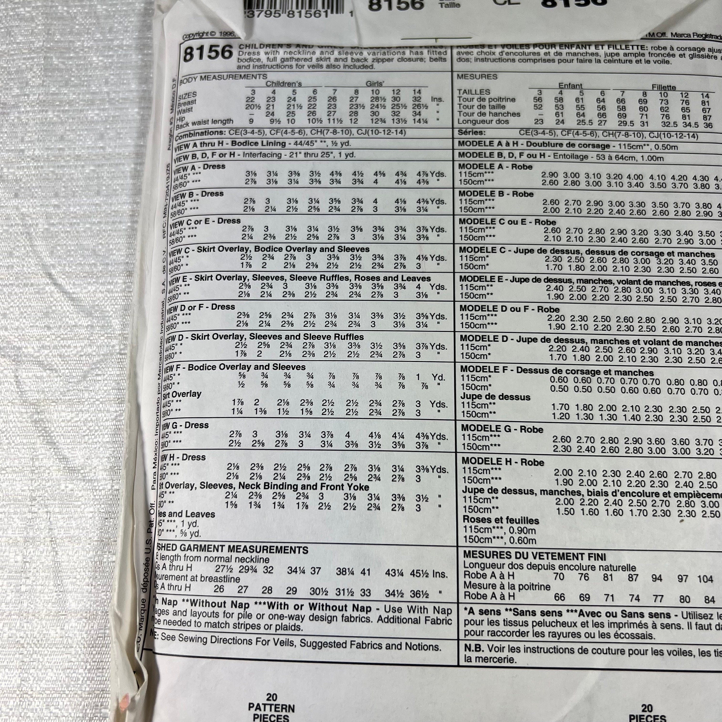 McCall's 8156 Sewing Pattern CE 3, 4, 5 - cut to size 5, but all sizes available (#2)