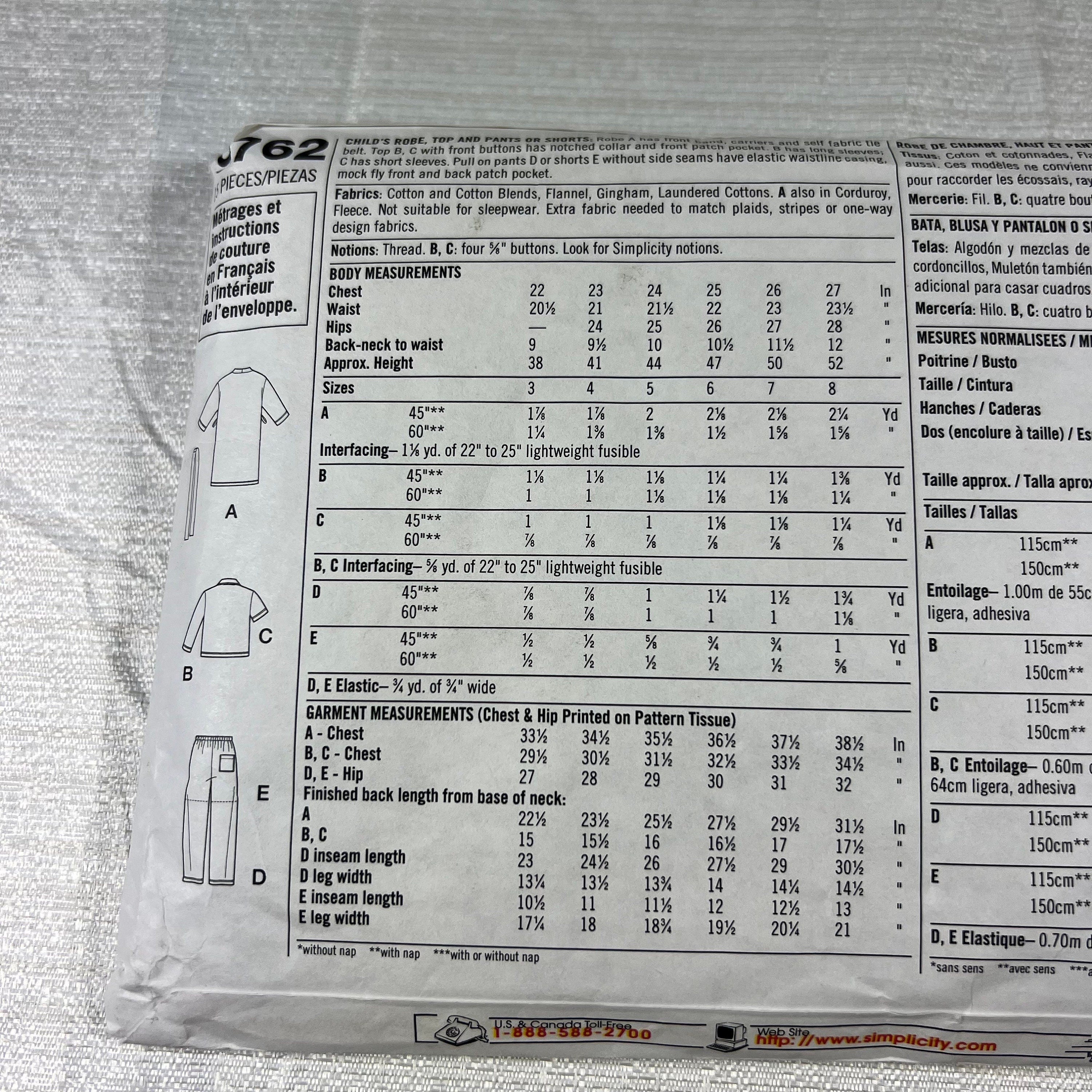 Simplicity 9762 Sewing Pattern size A 3, 4, 5, 6, 7 - cut to a size 7, smaller sizes also able to be used