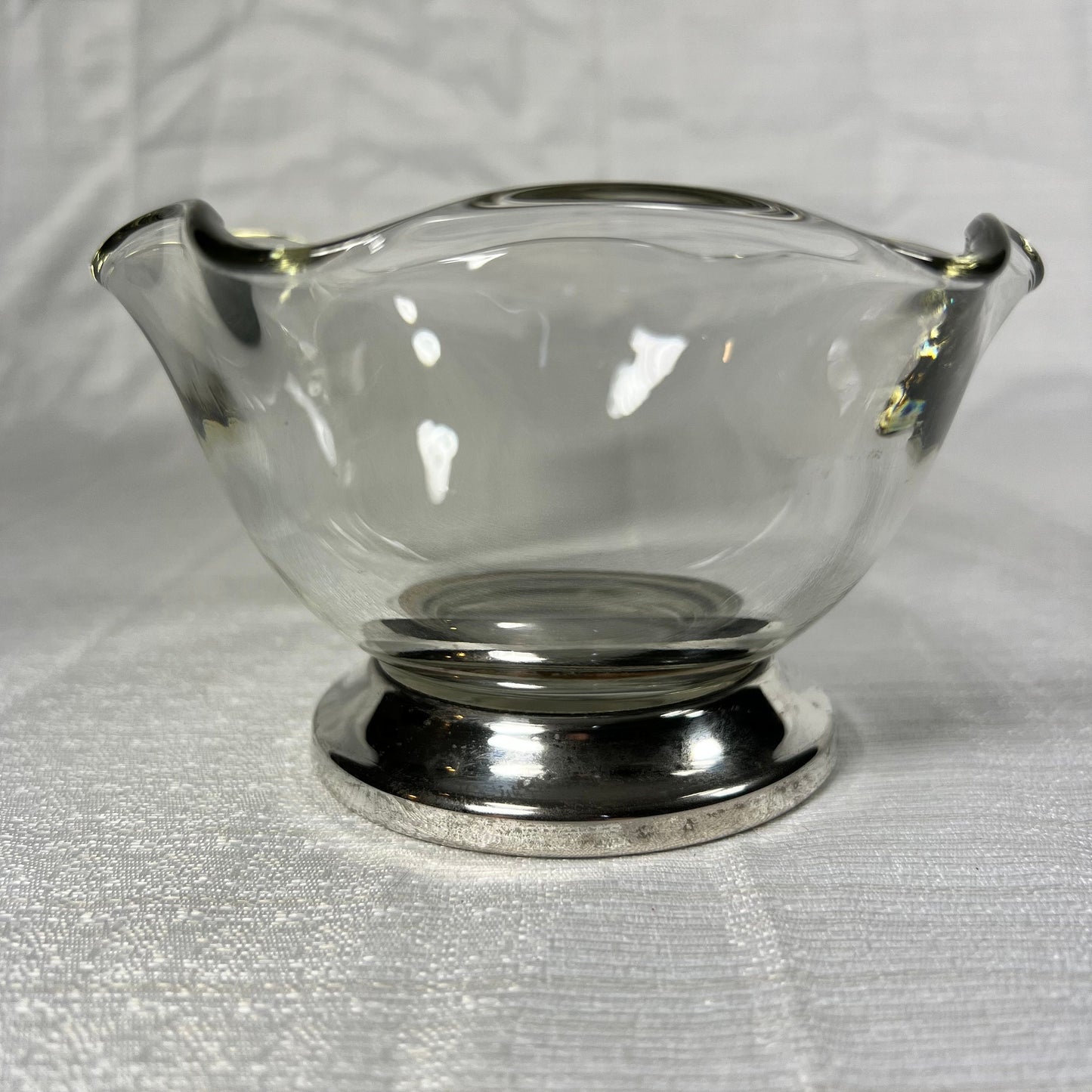 Silver Plated Glass Ruffled Candy Dish - vintage