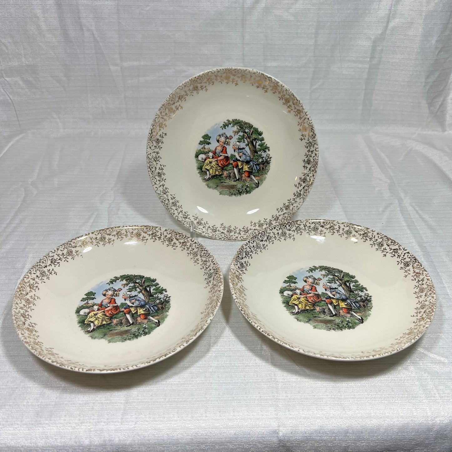 Vintage Chantilly Courting Couple Gold Trimmed Bowls Set of 3 - some wear