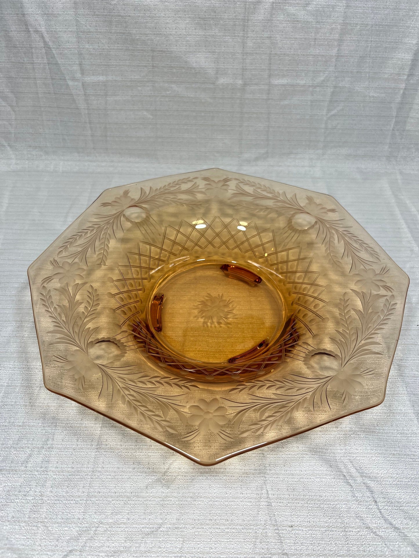 Amber Etched Glass Console Bowl