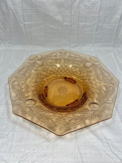 Amber Etched Glass Console Bowl