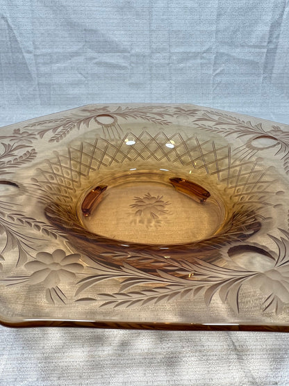 Amber Etched Glass Console Bowl