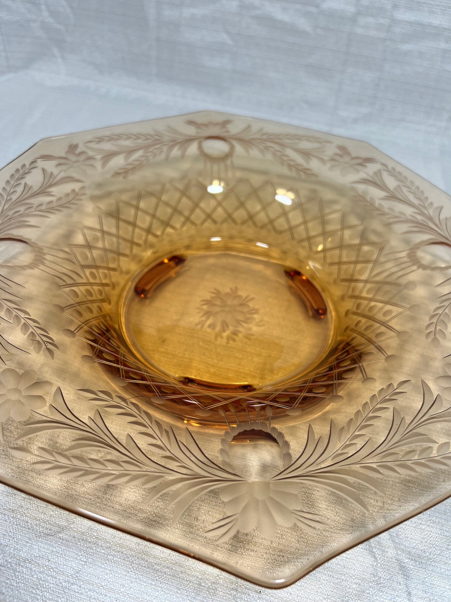 Amber Etched Glass Console Bowl