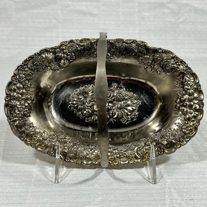 Vintage Silver Plated Raised Flowers Candy Dish Basket