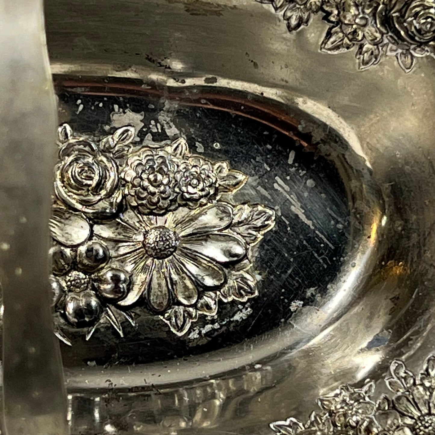 Vintage Silver Plated Raised Flowers Candy Dish Basket