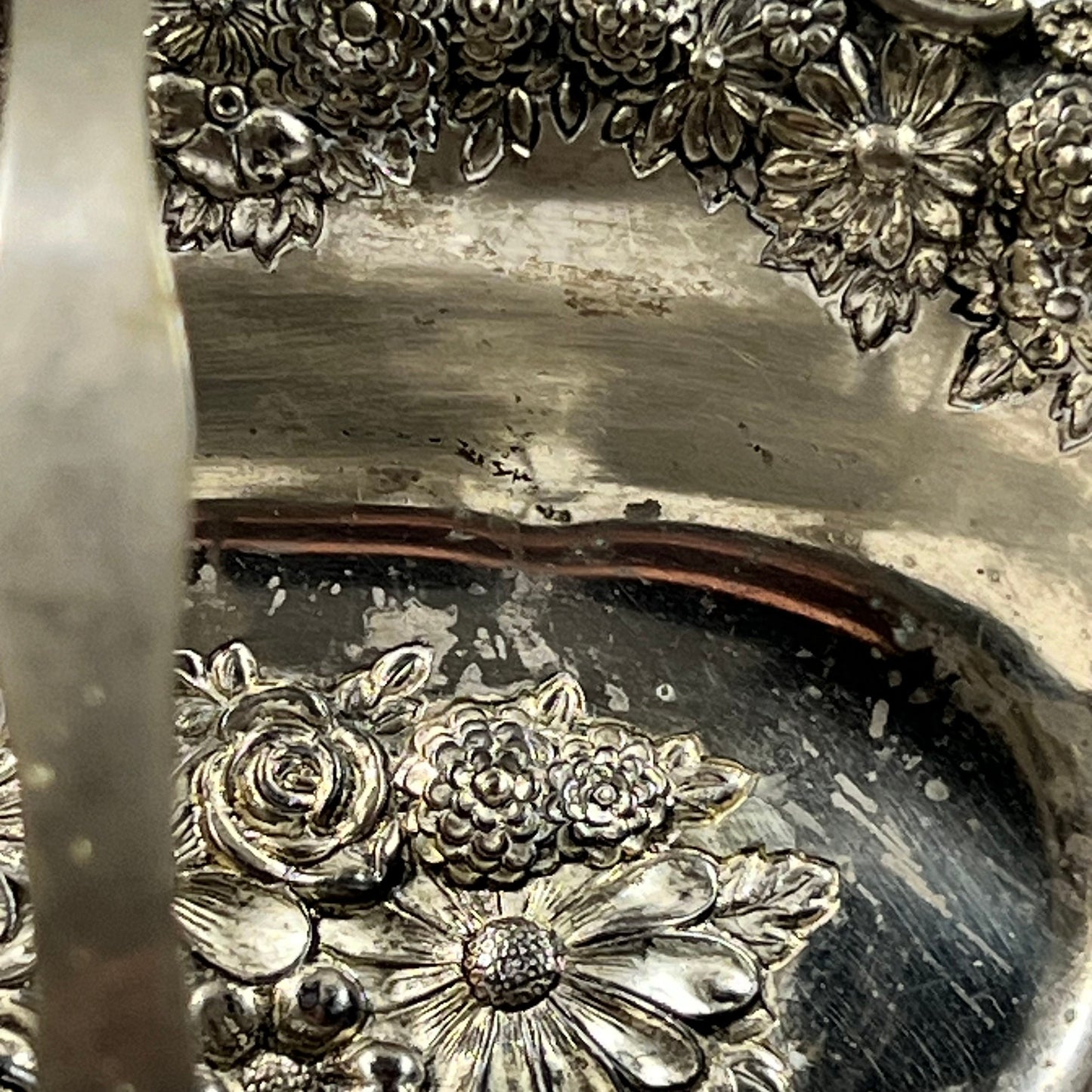 Vintage Silver Plated Raised Flowers Candy Dish Basket
