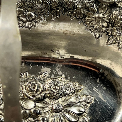 Vintage Silver Plated Raised Flowers Candy Dish Basket