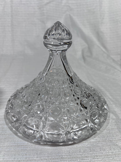 Button and Cane Crystal Candy Dish with Lid