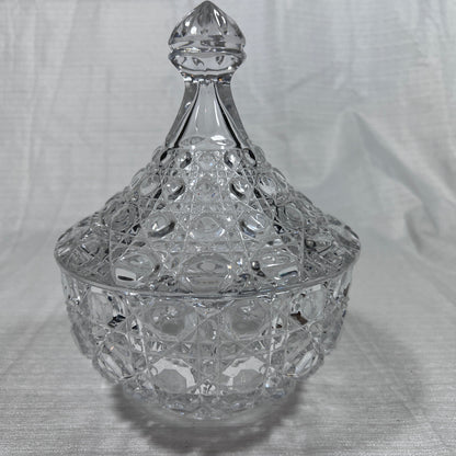 Button and Cane Crystal Candy Dish with Lid