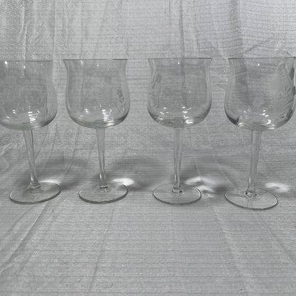 Princess House Vintage Floral Etched Wine Glasses - set of four (some small chips)