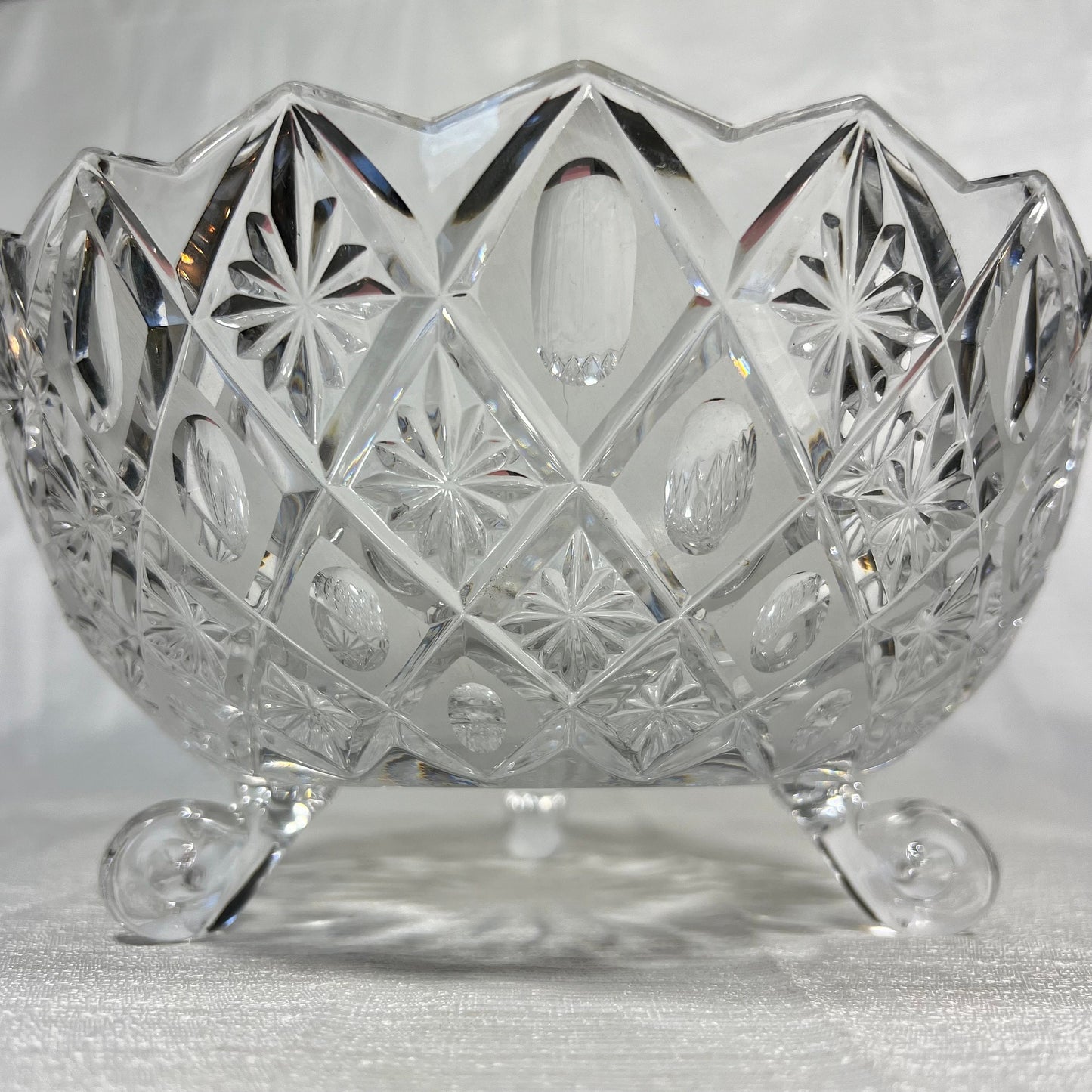 EAPG Stars and Buttons Three Footed Glass Bowl