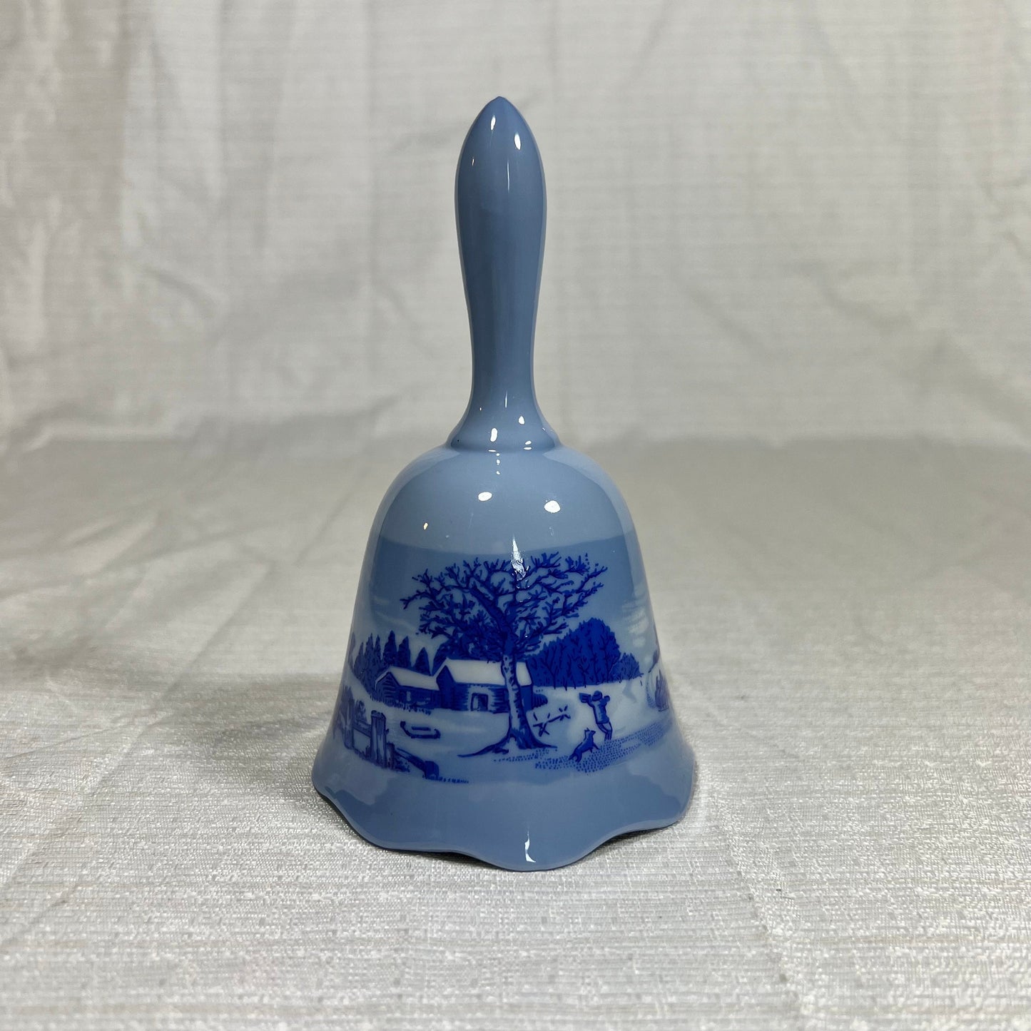 Vintage Blue Winter Scene Ceramic Bell