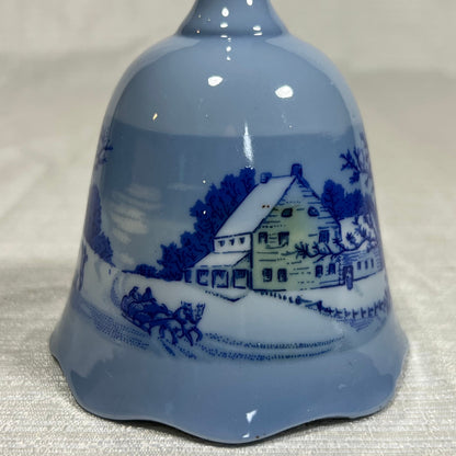 Vintage Blue Winter Scene Ceramic Bell