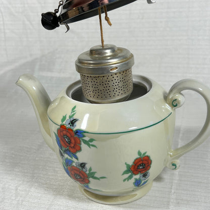 Royal Rochester Hand Decorated Royalite Fraunfelter China Iridescent Floral Tea Pot with Tea Ball