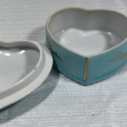 Heart Shaped Parisienne Lidded Box 5107 Blue and Gold Floral