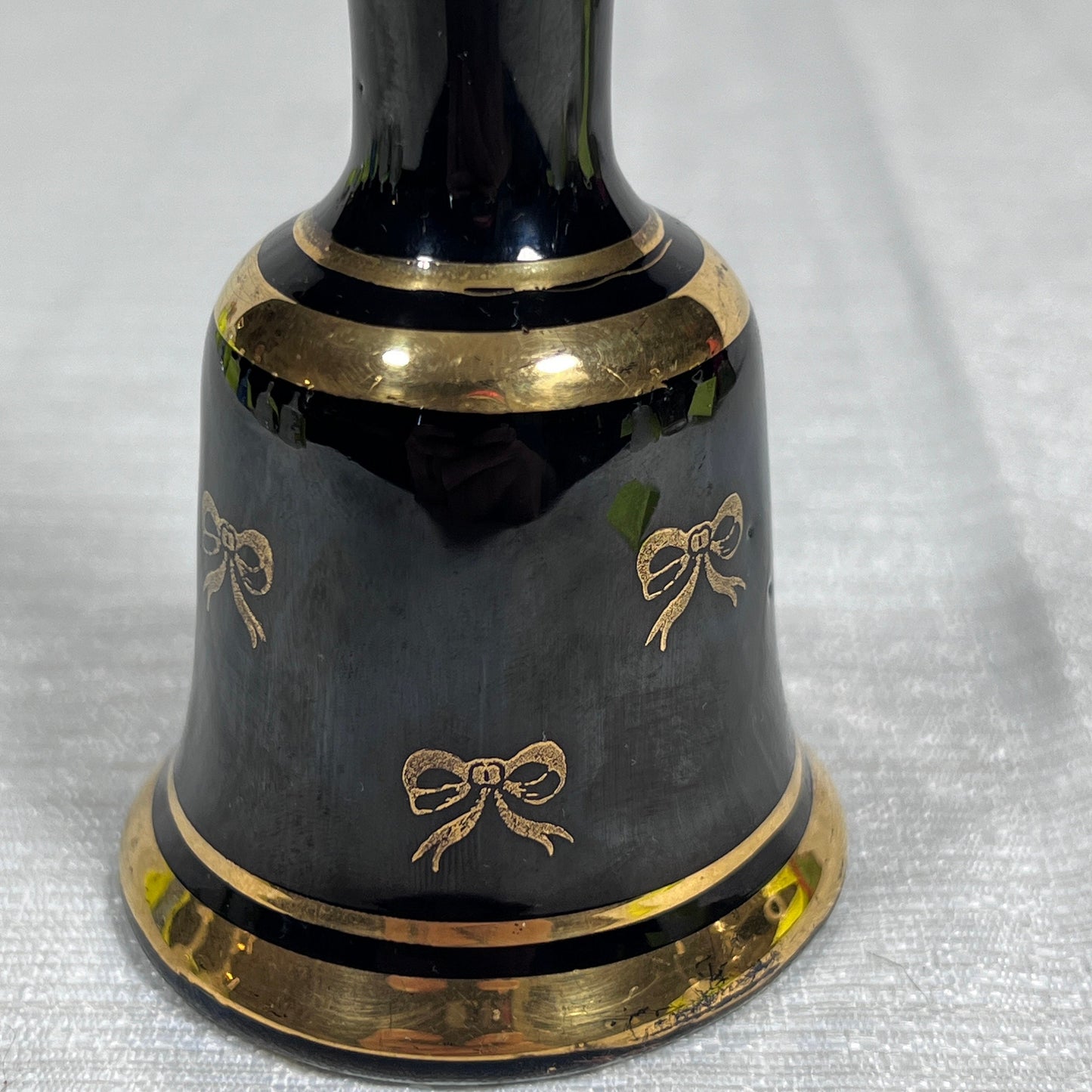 Vintage Black and Gold Bow Pattern Ceramic Bell