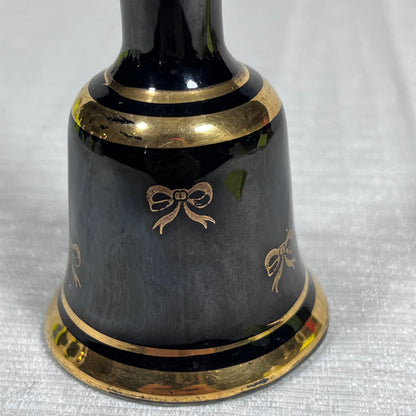 Vintage Black and Gold Bow Pattern Ceramic Bell