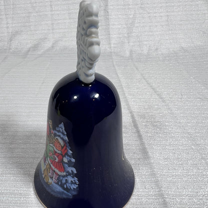Vintage Avon Collectibles 1987 Christmas Bell, Caroling Kids, Blue Snowflake handle