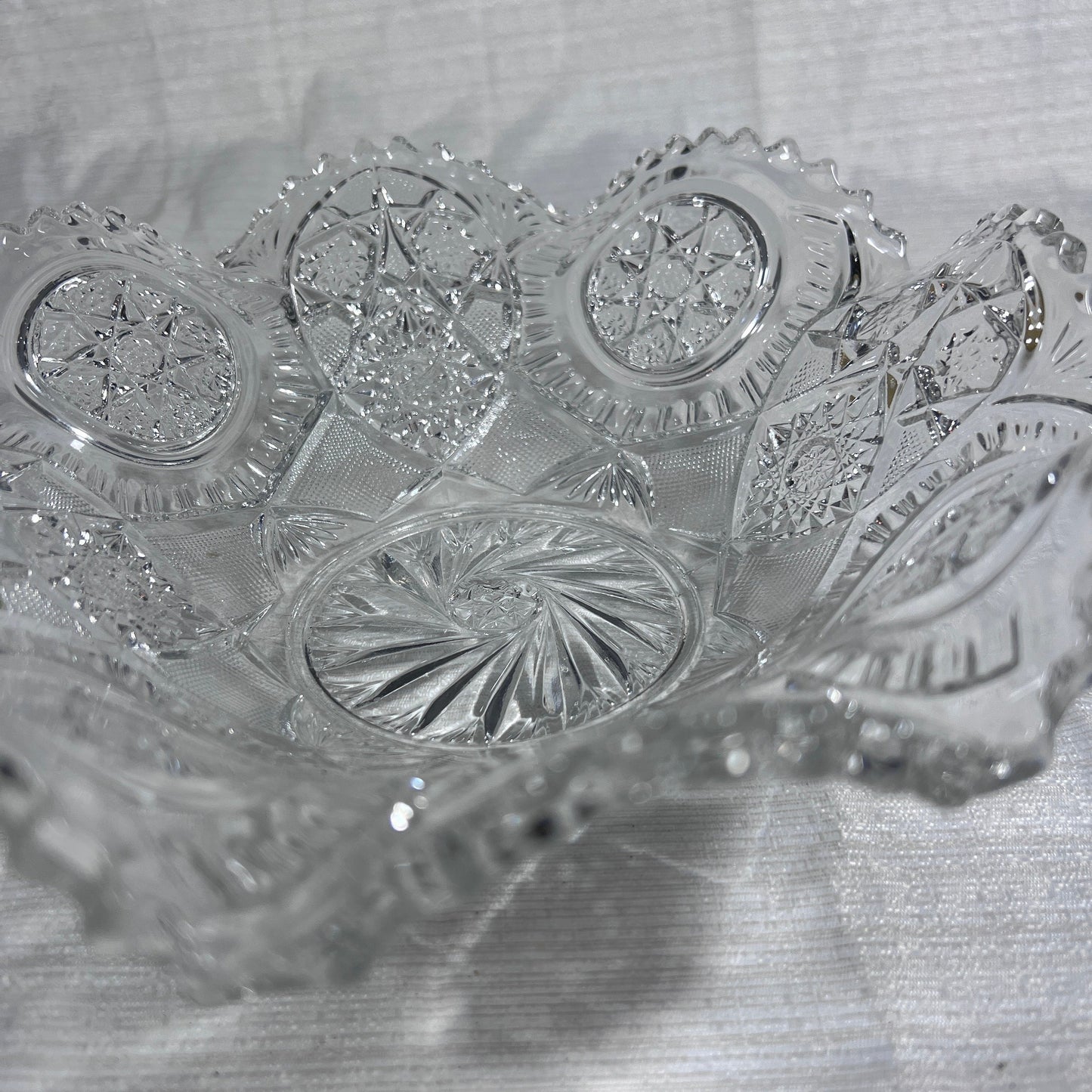 Vintage Imperial Nucut Clear Glass 9" Sawtooth Ruffle Edged Bowl